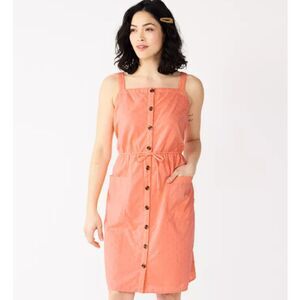 NEW NWT Sonoma Bright Peach Orange Embroidered Button Front Dress Size 0X